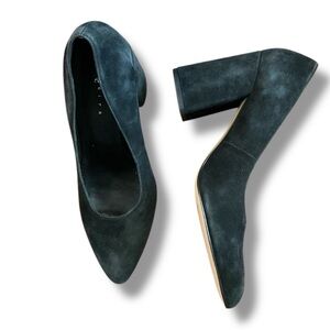 Leith Black Suede Block Heel Almond Toe Slip On Pumps Size 7.5